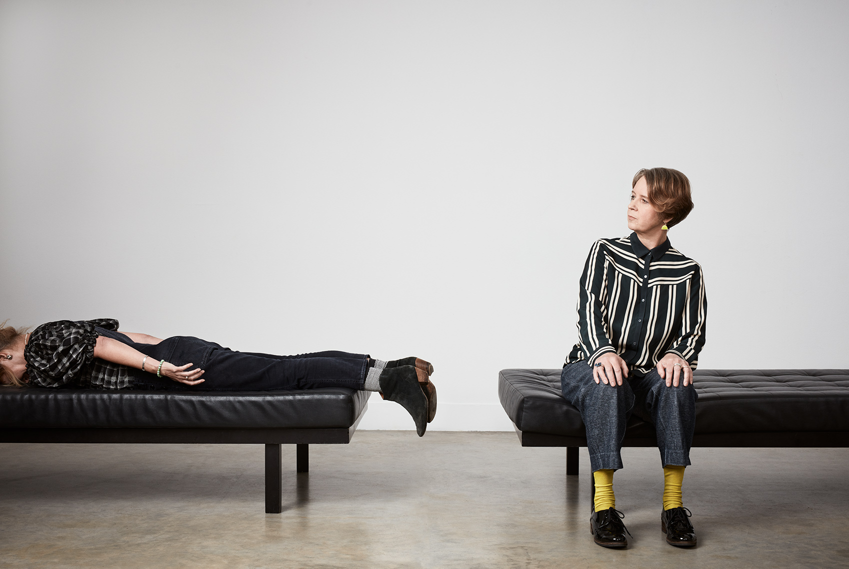 Julia Davis and Vicki Pepperdine photographed for Guardian Weeked Magazine